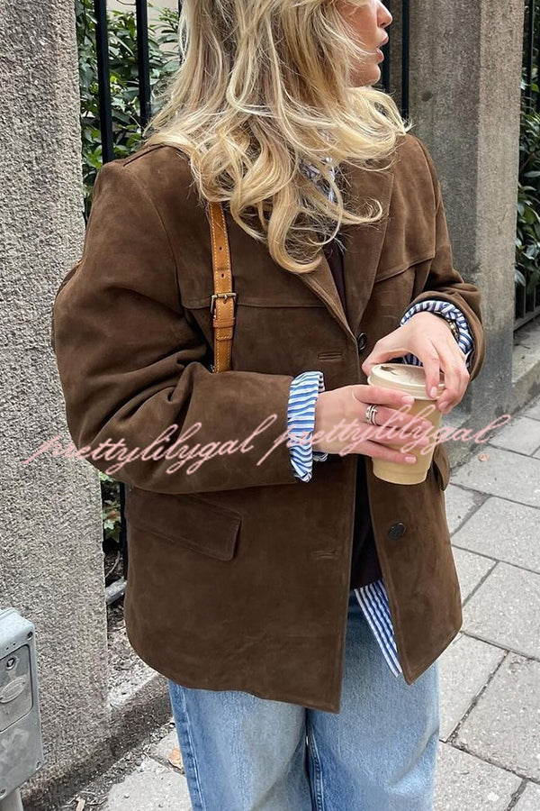 Vintage Lapel Long Sleeve Buttoned Loose Jacket