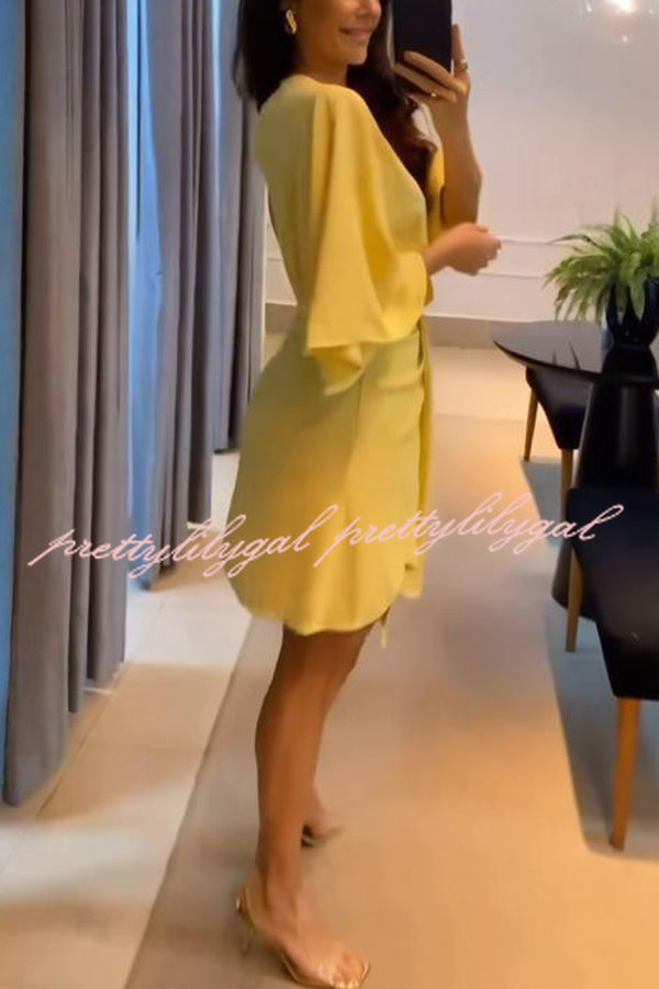 Solid Color V-Neck Half Sleeve Casual Irregular Mini Dress