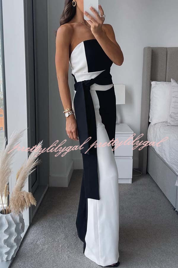 Social Hour Colourblock Tailored Bandeau Tie-up Waist Wide Leg Jumpsuit