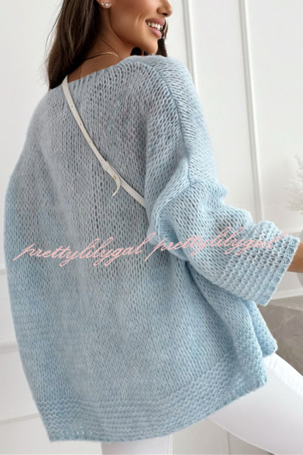Solid Color Loose V-neck Casual Knitted Sweater