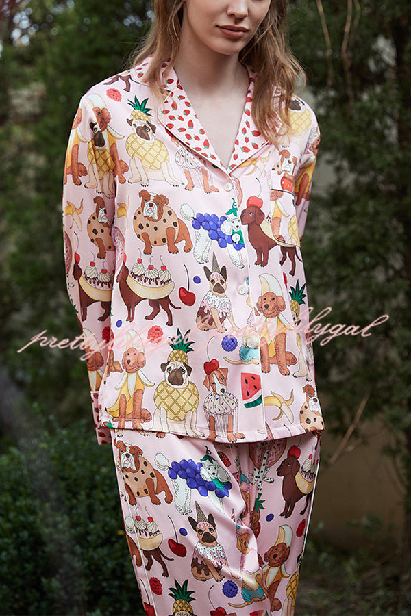 Dessert Dog Print Home Long Sleeved Two-piece Set