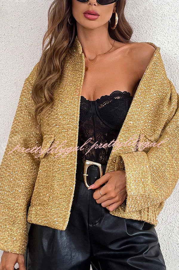 Fashion Sequin Long Sleeve Casual Pocket Loose Jacket