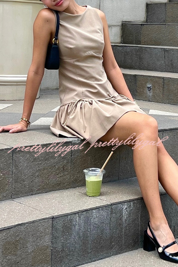 Solid Velvet Bow Embellished Sleeveless Mini Dress