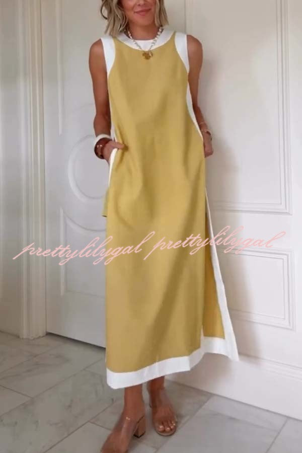 Ellie Contrast Color Sleeveless Midi Top and Elastic Waist Pocket Shorts Set