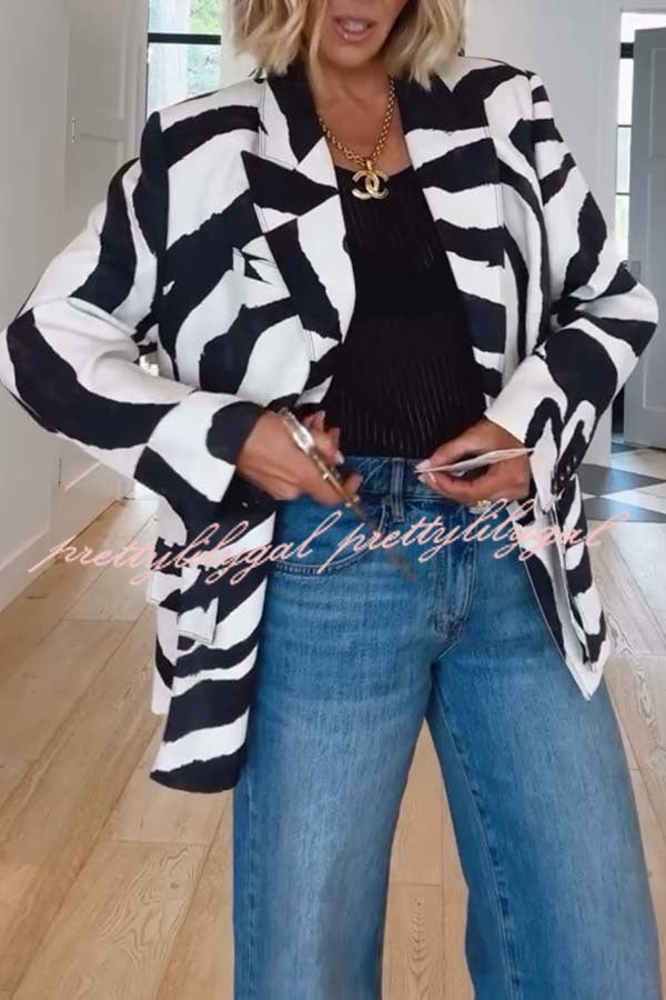 Breath of Freedom Animal Print Button Up Long Sleeve Lapel Loose Blazer