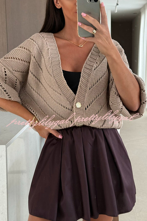 Fashion Hollow Knitted V-neck Button Loose Cardigan