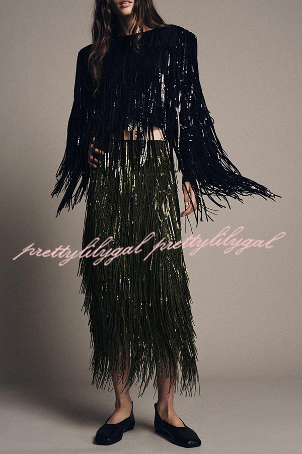 Party Crasher Layered Sequined Tassels Long Sleeve Loose Jacket