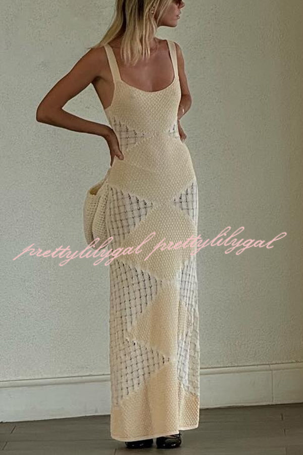 Knitted Sexy Backless Argyle Pattern Slim Fit Maxi Dress