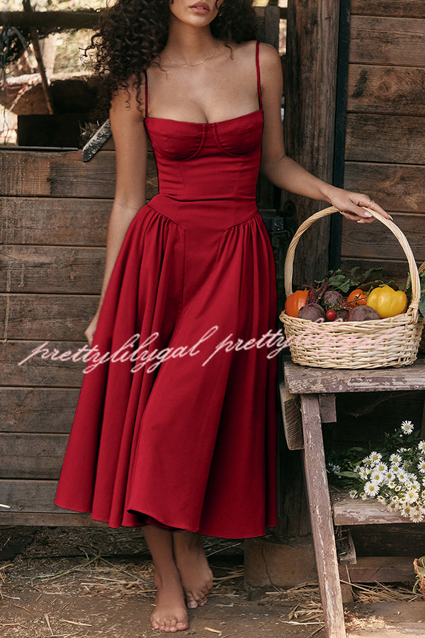 Solid Color Buttonless Bandeau Side Pocket Midi Dress