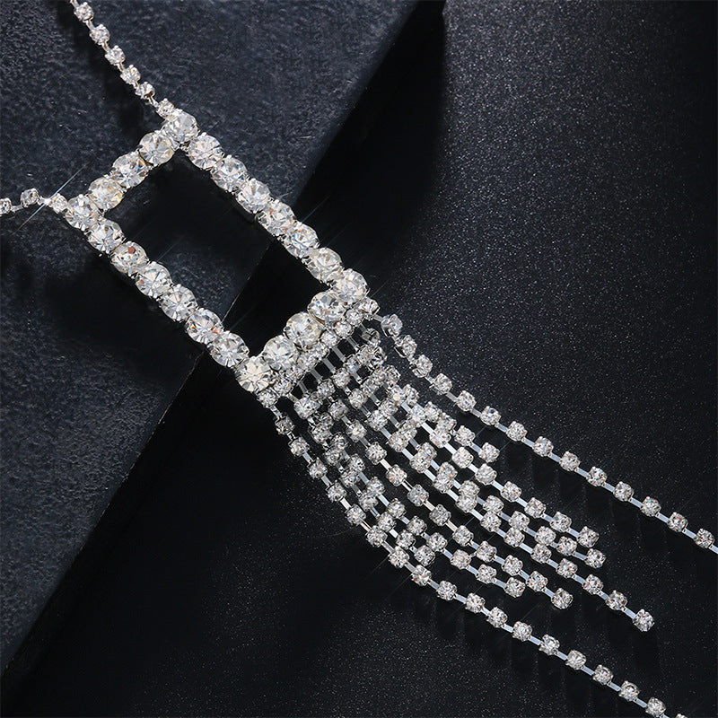 Sexy Rhinestone Hollow Square Tassel Body Chain