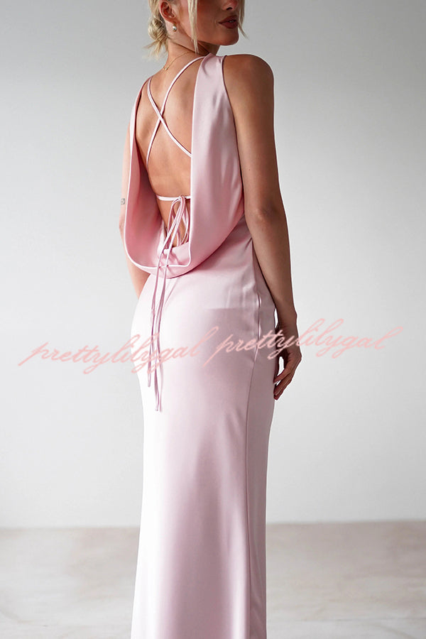 Solid Color Sexy Backless Lace-up Elegant Slim Maxi Dress