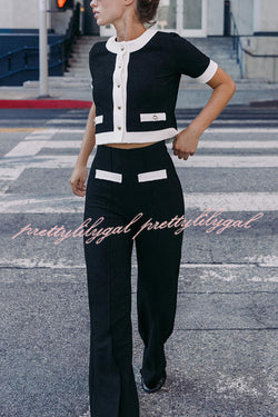 Fashion Contrast Color Stretch High Waist Casual Straight Pants