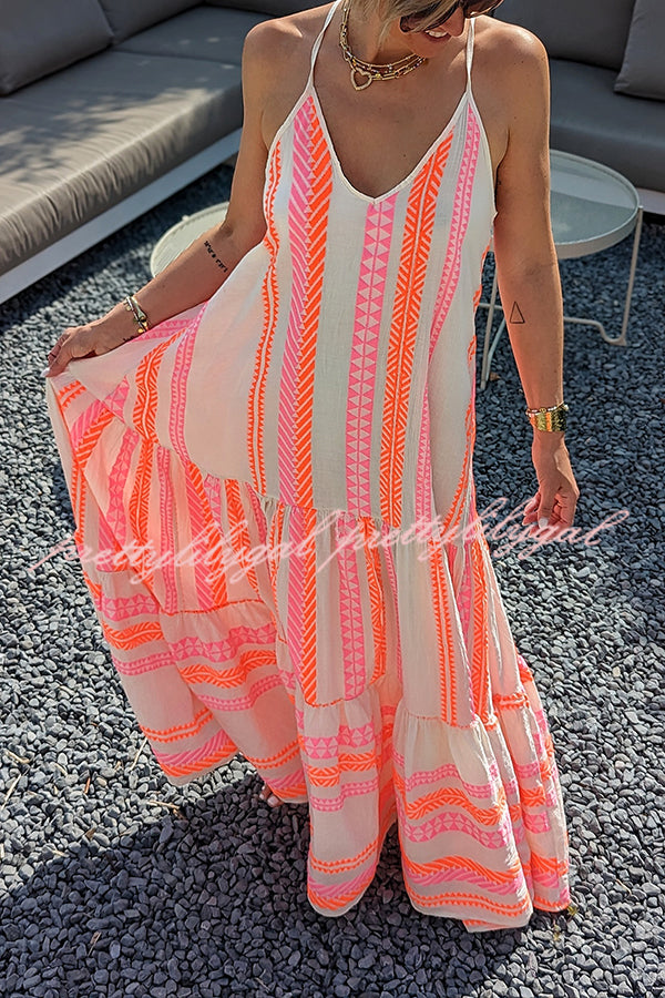 Away on Vacay Ethnic Print A-line Cami Maxi Dress