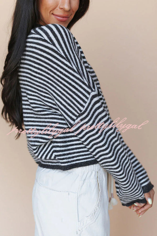 Fashionable Contrast Striped Casual Long-sleeved Knitted Cardigan