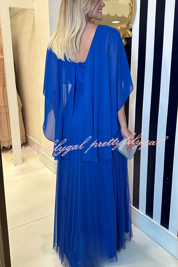 Ready for Holiday Cape Sleeve Tie-up Pleated Maxi Dress