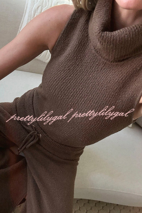 Comfortable Season Ribbed Knit Turtleneck Sleeveless Relaxed Sweater