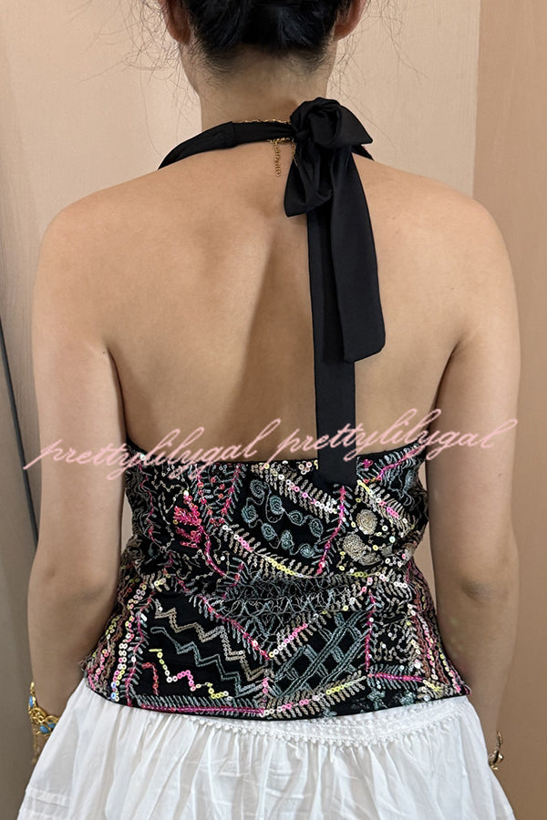 Fashion Sequined Casual V-neck Backless Slim Vest