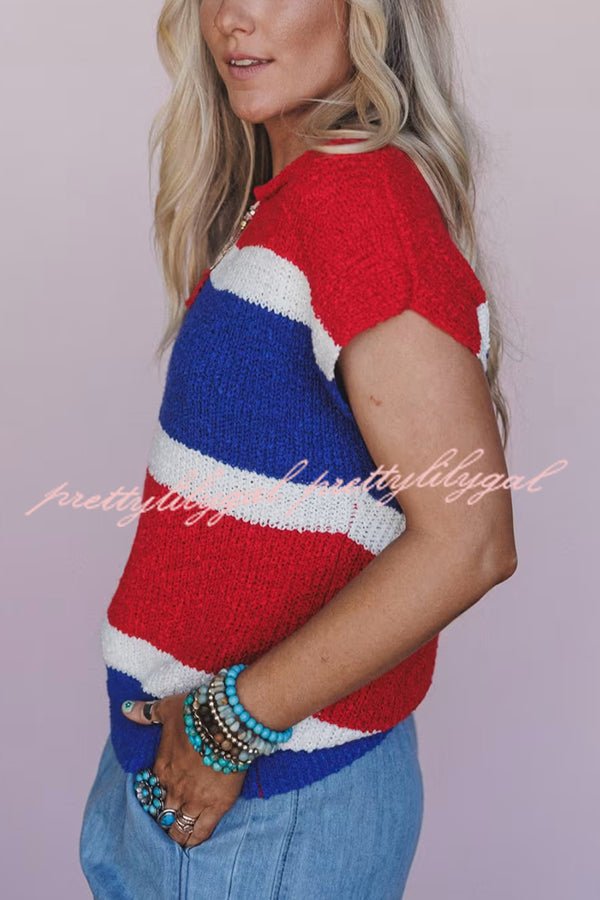 Independence Day Colorway Sleeveless Casual Knitted Sweater