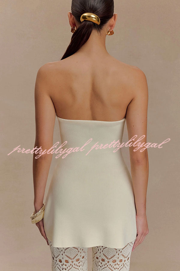 Anette Bandage Knit Strapless Stretch A-line Midi Top