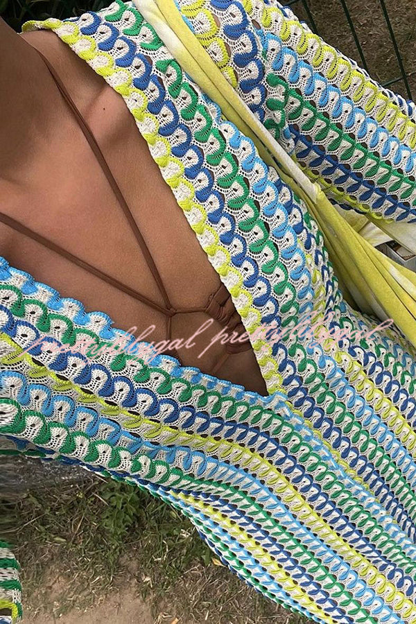 blue dress for baby girl Bondi Beach Knit Colorful Wave Print Long Sleeve Vacation Maxi Dress –  prettylilygal