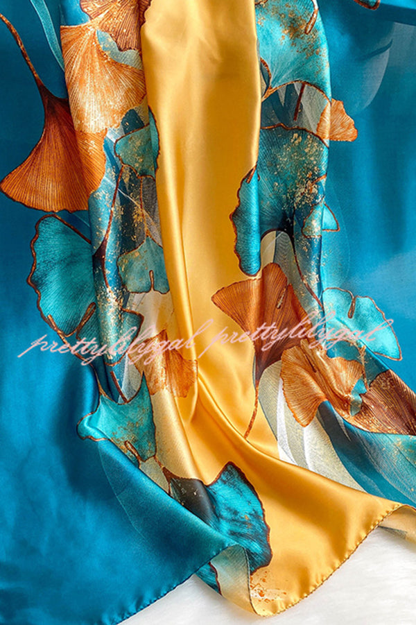 Ginkgo Leaf Printed Mid-Length Multifunctional Silk Scarf