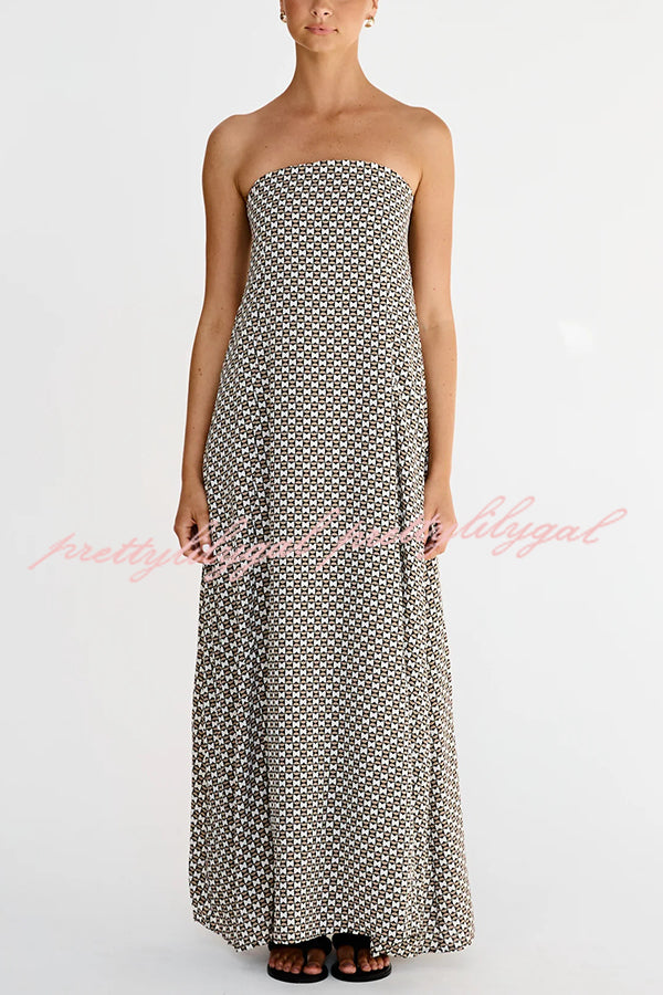 Kesia Printed Off Shoulder Strapless A-line Maxi Dress