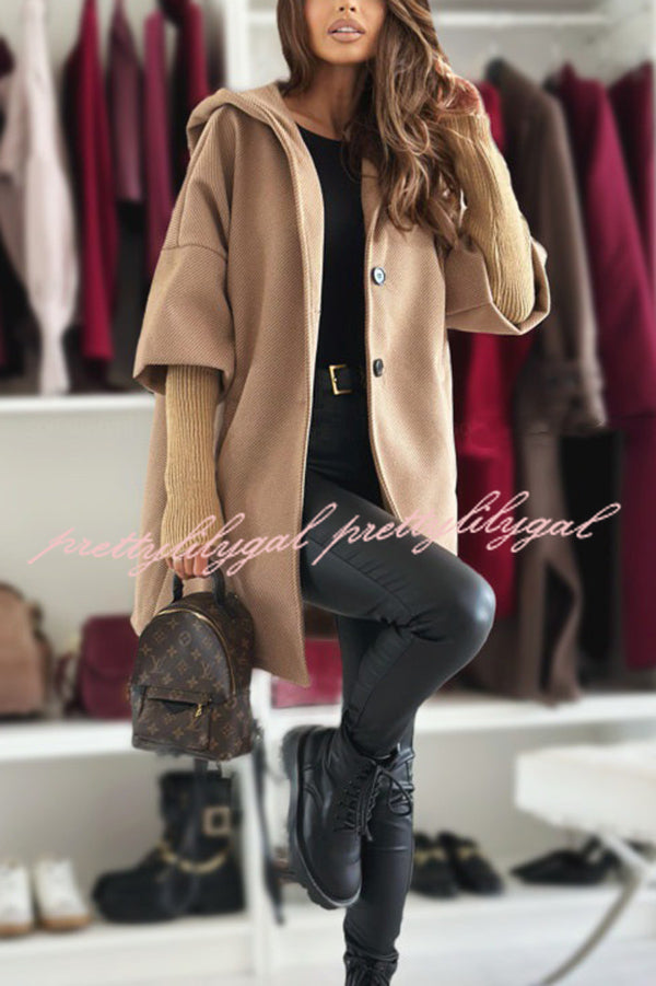 Solid Color Loose Pocket Hooded Long Sleeve Jacket