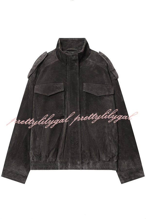 Fashionable Suede Loose Pocket Leather Jacket