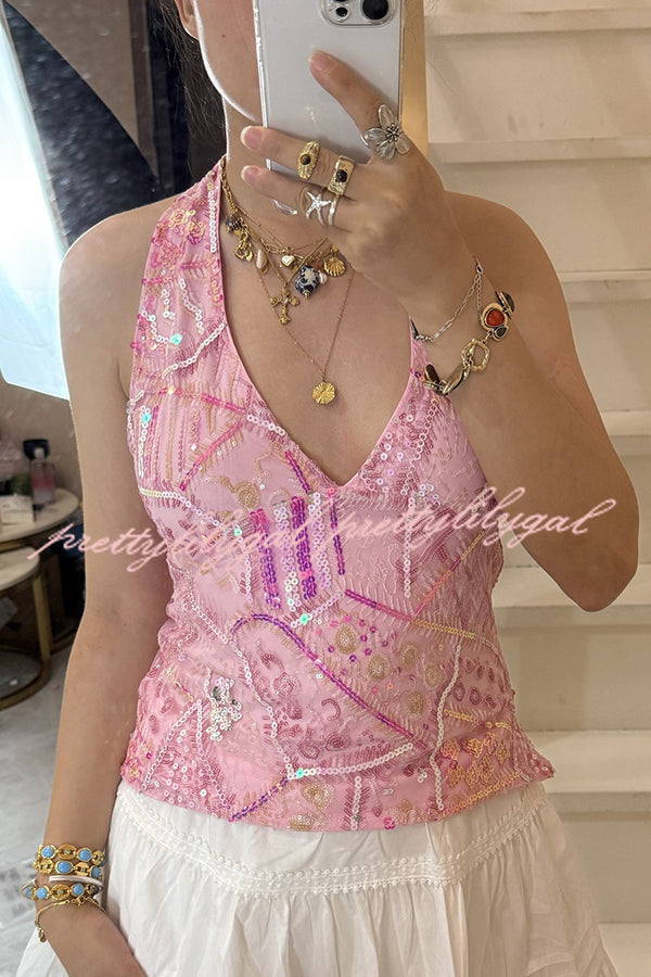 Fashion Sequined Casual V-neck Backless Slim Vest