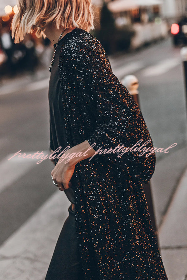 Disco Glamour Sequin Bell Sleeve Kimono