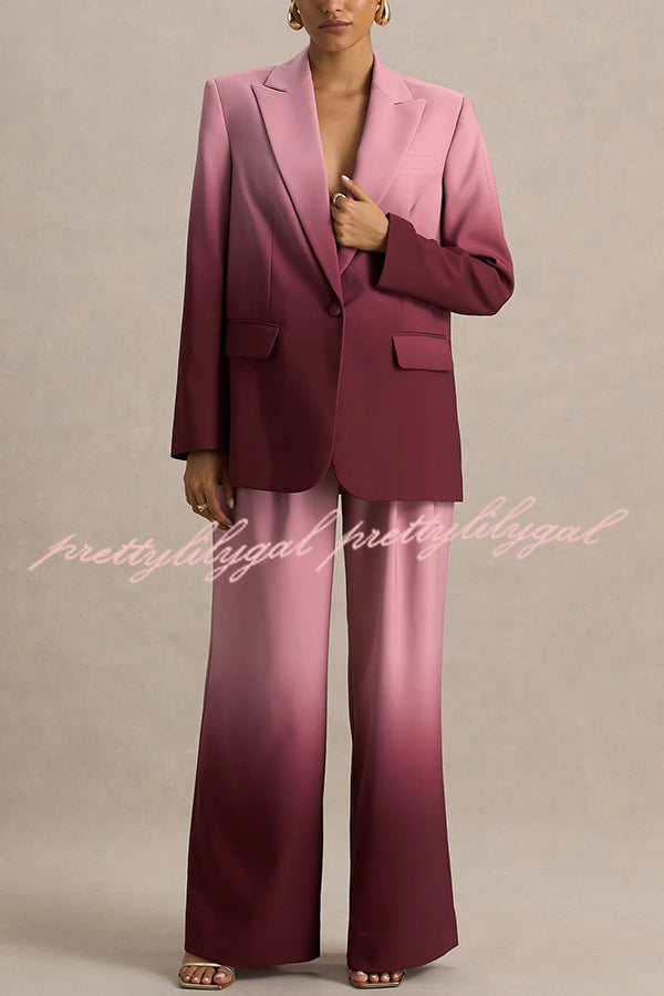 Enya Ombre Print Single Button Long Sleeve Lapel Loose Blazer