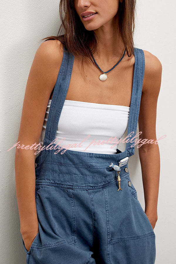 Fashionable Casual Side Pocket Button Loose Denim Overalls