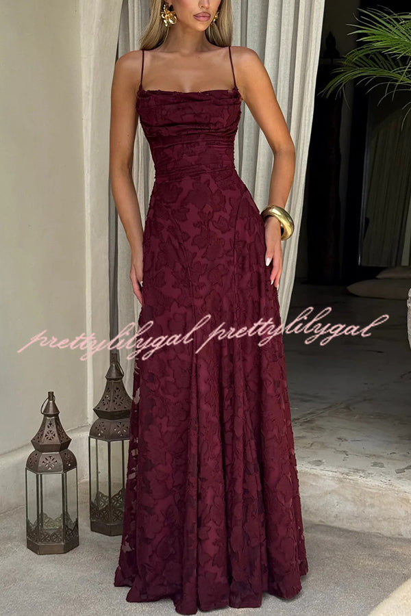 Francis Floral Burnout Jersey Fabric Cowl Neck Back Lace-up Maxi Dress