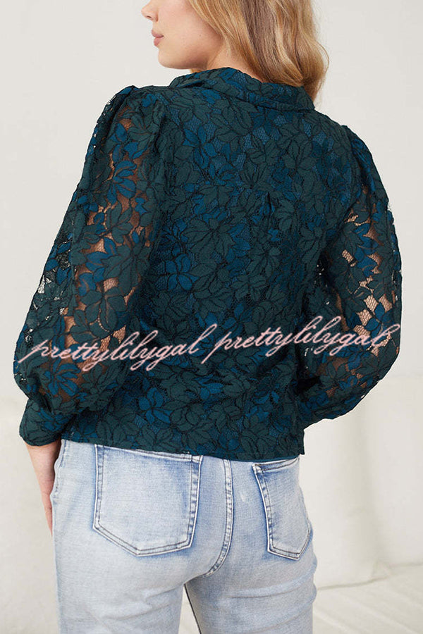 Sexy Hollow Lapel Casual Lace Shirt Top