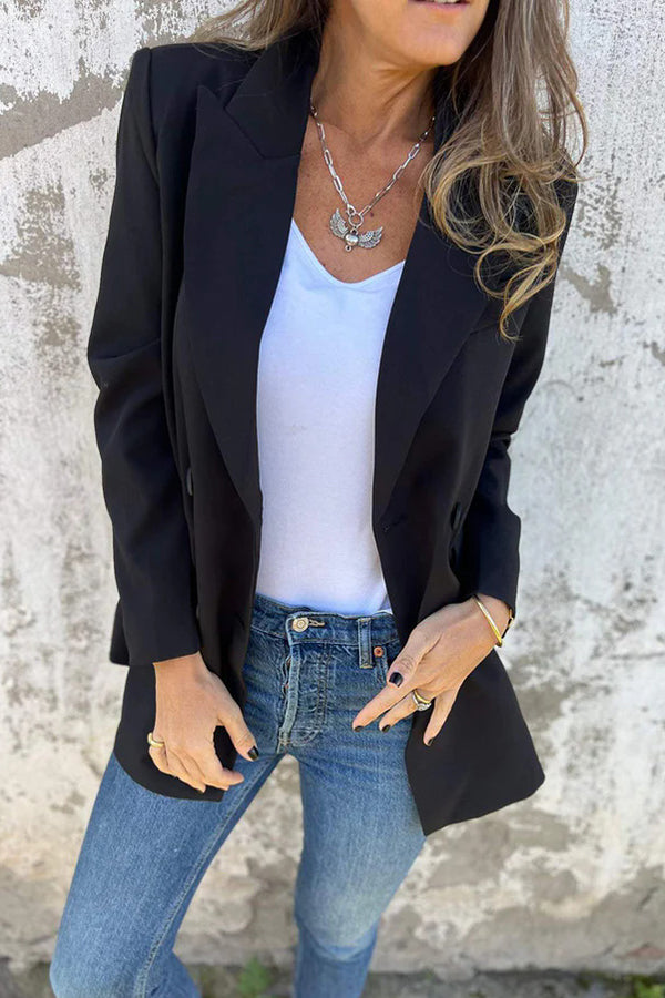 Solid Color Lapel Long Sleeve Pocket Blazer