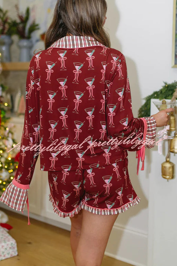 Tini Time Unique Print Tie-up Sleeve Pocket Shirt and Elastic Waist Shorts Pajama Set