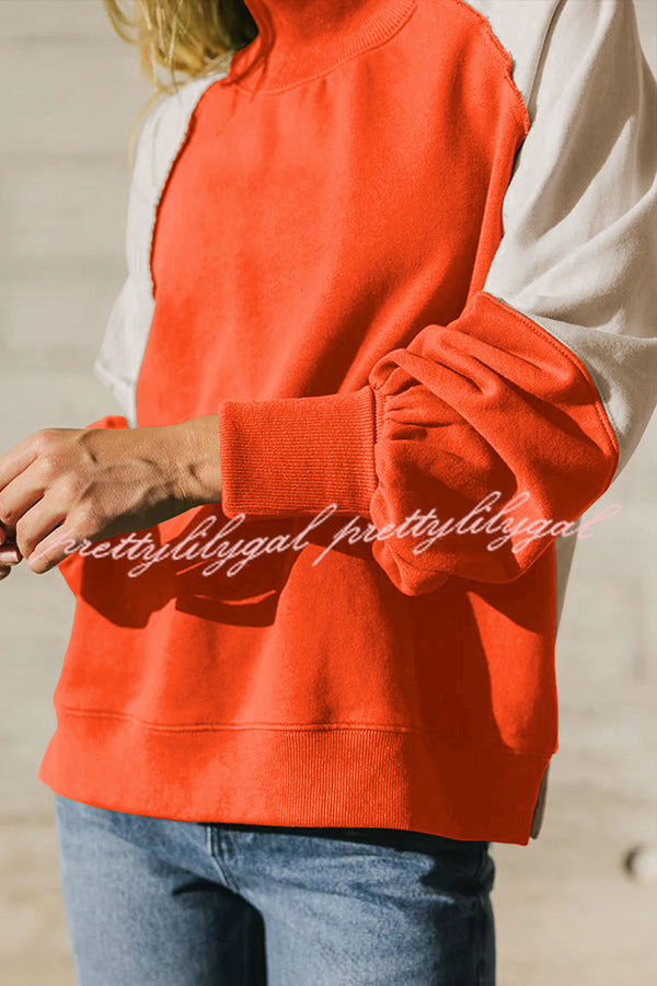 Fashionable Contrast Color Stitching Long Sleeve Loose Sweatshirt