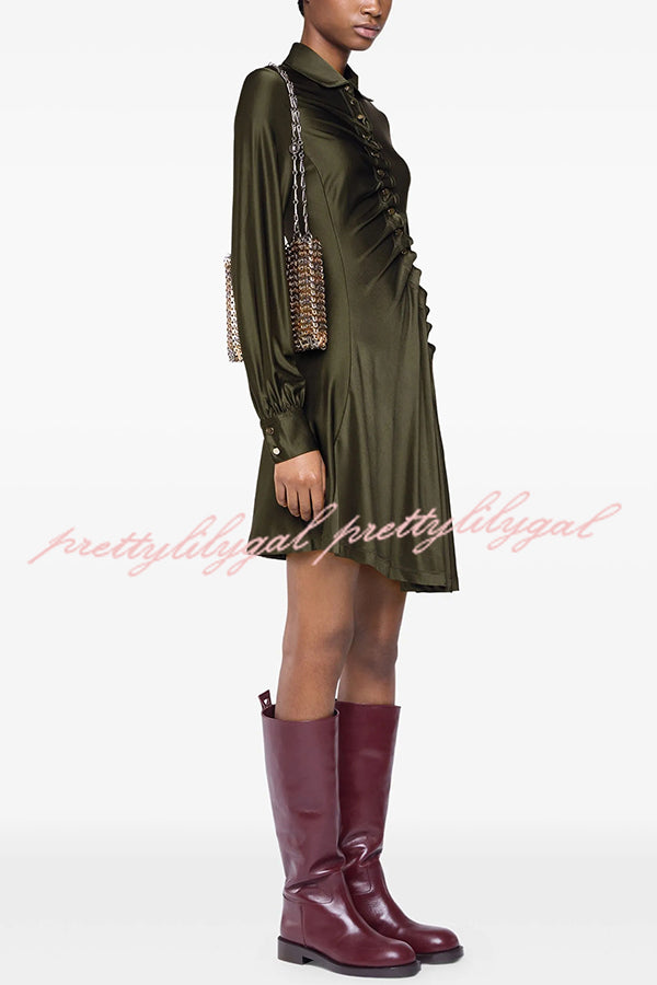 Marvis Button-embellished Long Sleeve Asymmetrical Drape Shirt Midi Dress