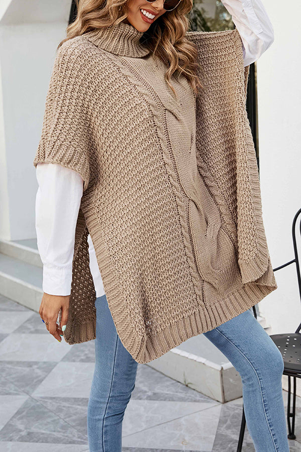 Solid Color Loose Turtleneck Shawl-style Knit Sweater