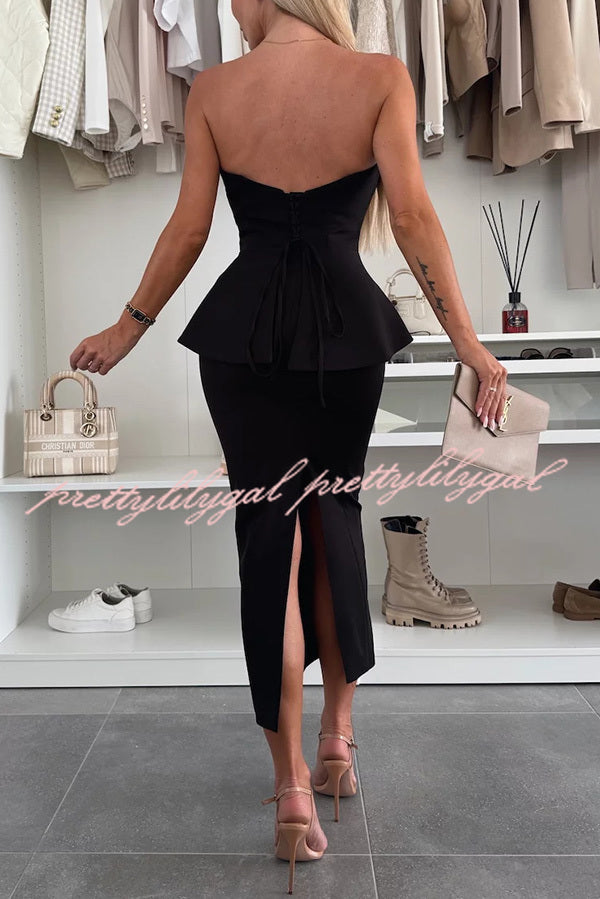 Sexy Tube Backless Lace-up Top and Slim Slit Midi Skirt Set