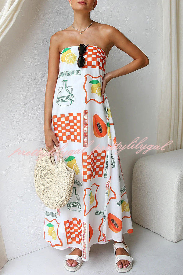 Sandy Silhouette Unique Print Strapless A-line Maxi Dress