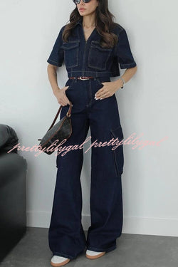 Free Breeze Denim High Rise Pocketed Wide Leg Cargo Jeans