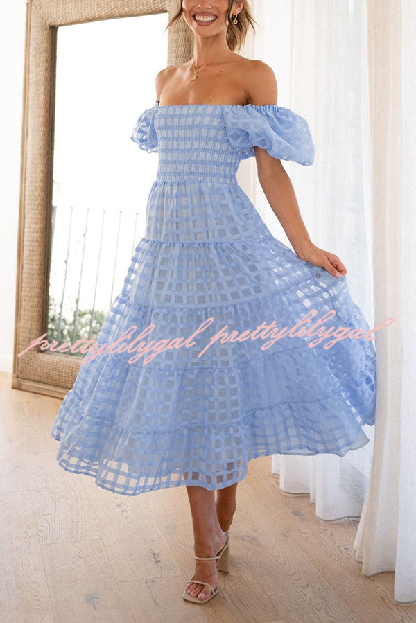 Solid Color Off-shoulder Lantern Sleeve Patchwork Midi Dress