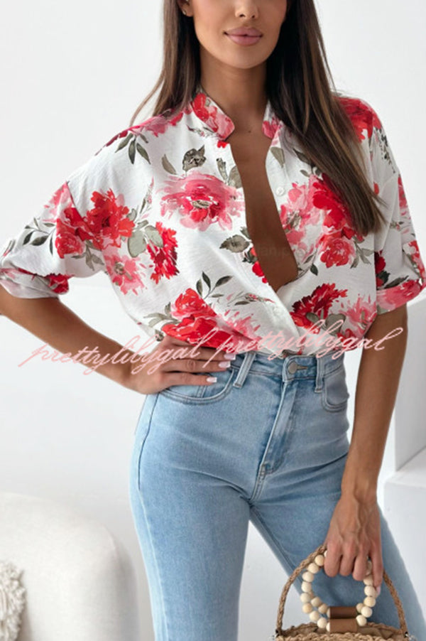 Stylish Floral Print Casual Shirt Top