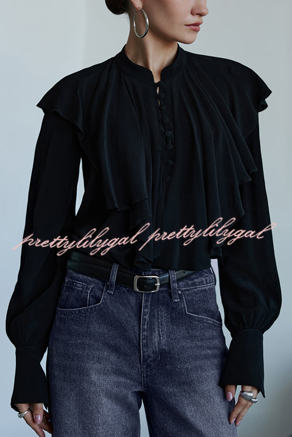Court-style Draped Ruffled Elegant Chiffon Blouse