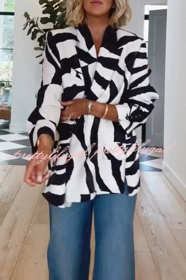 Breath of Freedom Animal Print Button Up Long Sleeve Lapel Loose Blazer