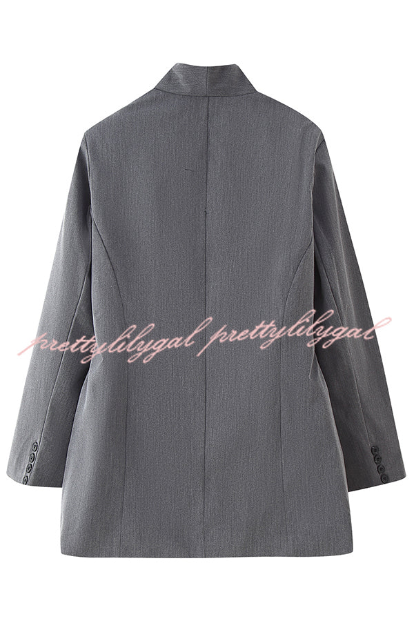 Solid Color Lapel Long Sleeve Casual Pocket Long Blazer