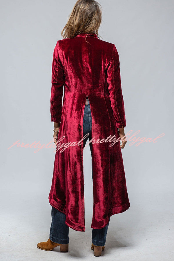 Vintage Velvet Long Loose Pocket Slit Coat