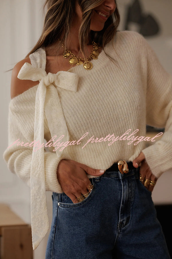 Solid Color Bow Tie Long-sleeved Casual Knit Sweater