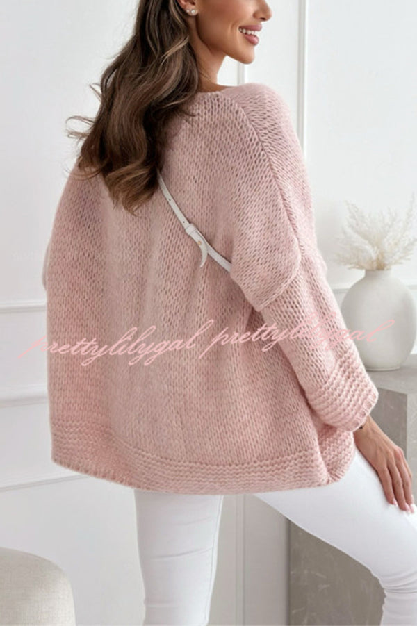Solid Color Loose V-neck Casual Knitted Sweater